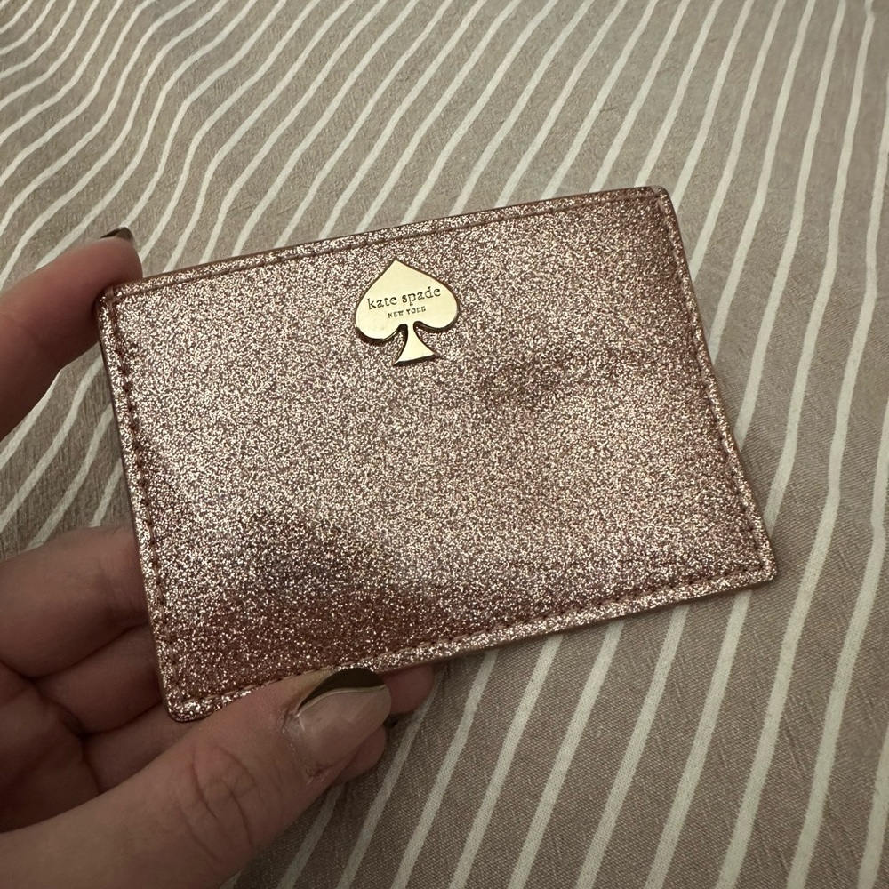 Kate Spade Glitter Card Holder in Rose Gold